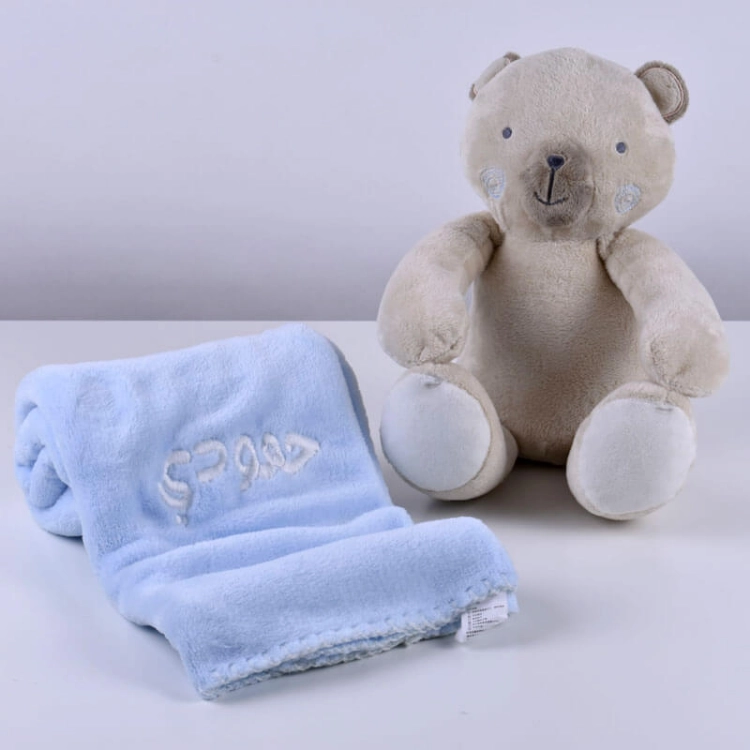 Light Blue Kids Blanket With Bear Doll (With Name Embroidery) 