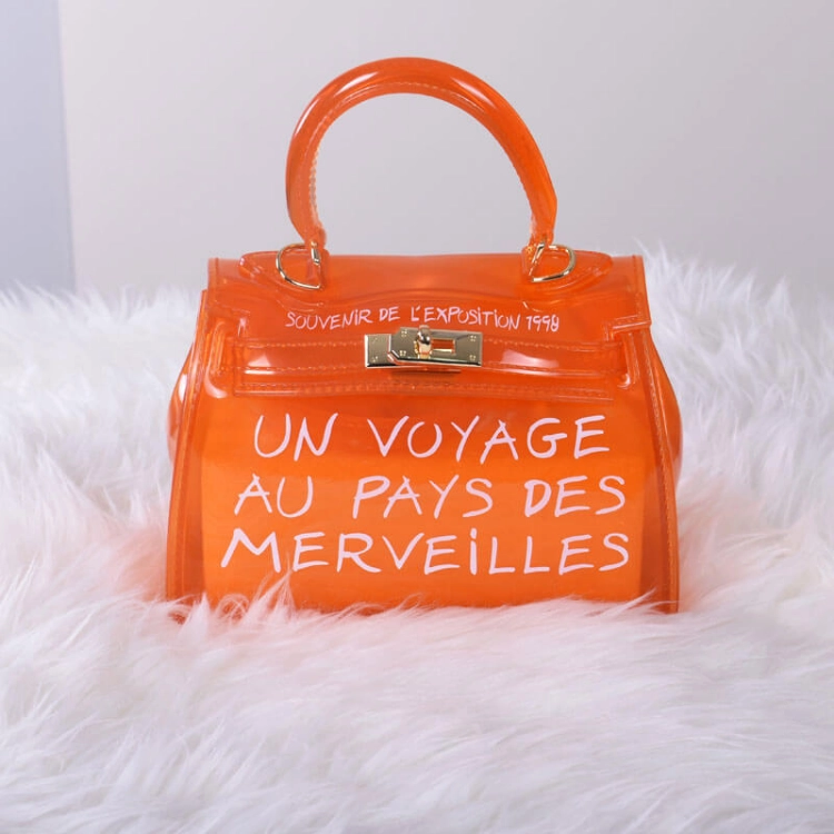 Picture of Small Orange Transparent Hand Bag For Women