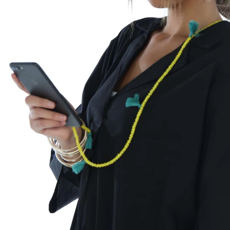 Picture of Yellow Phone Hanger With Green Karkoucha