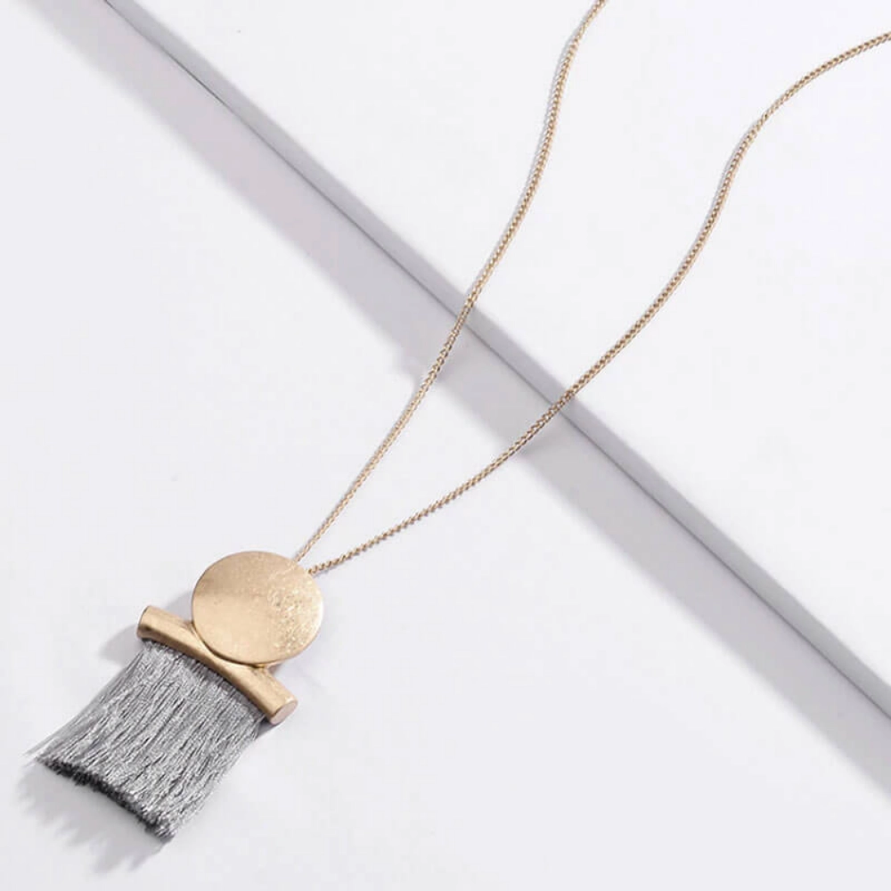 Picture of Long Golden Necklace With Gray Edge For Women