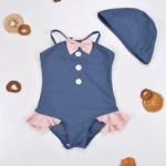 Picture of Grey Swimsuit with Pink Bow with Swimming Cap