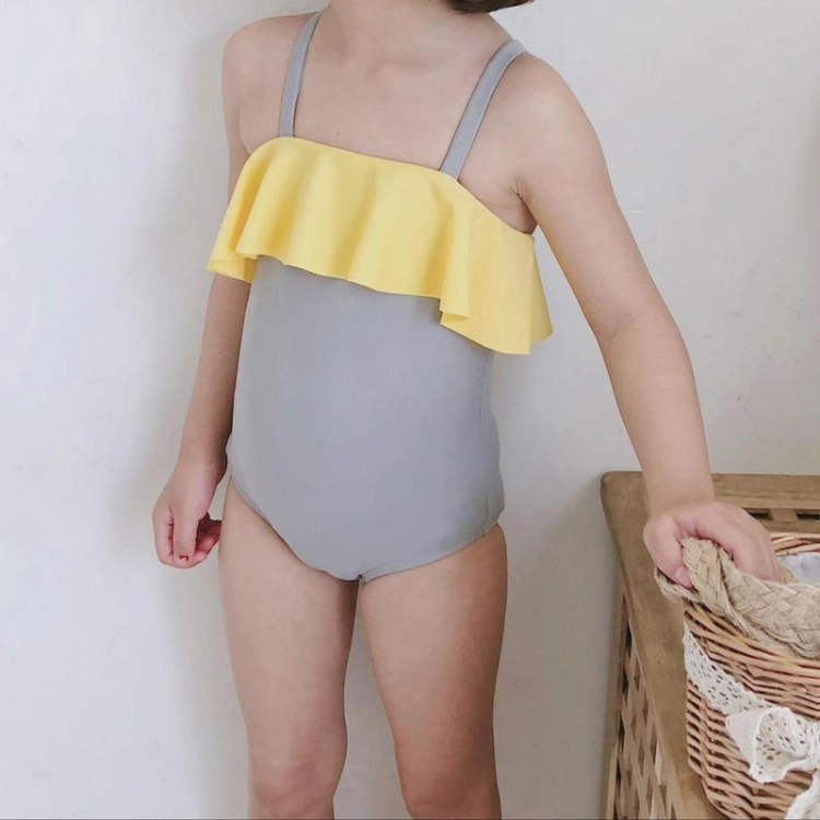 Picture of Grey Swimsuit with Yellow Rose and Kicks with Swimming Cap