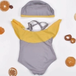 Picture of Grey Swimsuit with Yellow Rose and Kicks with Swimming Cap