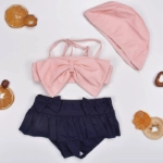 Picture of Pink and Navy Blue Two-Pieces Swimsuit with Swim Cap