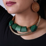 Picture of Golden Necklace With Green Stones For Women