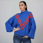 Picture of Blue Sweater With Red Stripes For Women