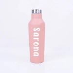 صورة حافظة للمشروبات الساخنة والباردة 500مل باللون الزهري (مع طباعة الاسم)