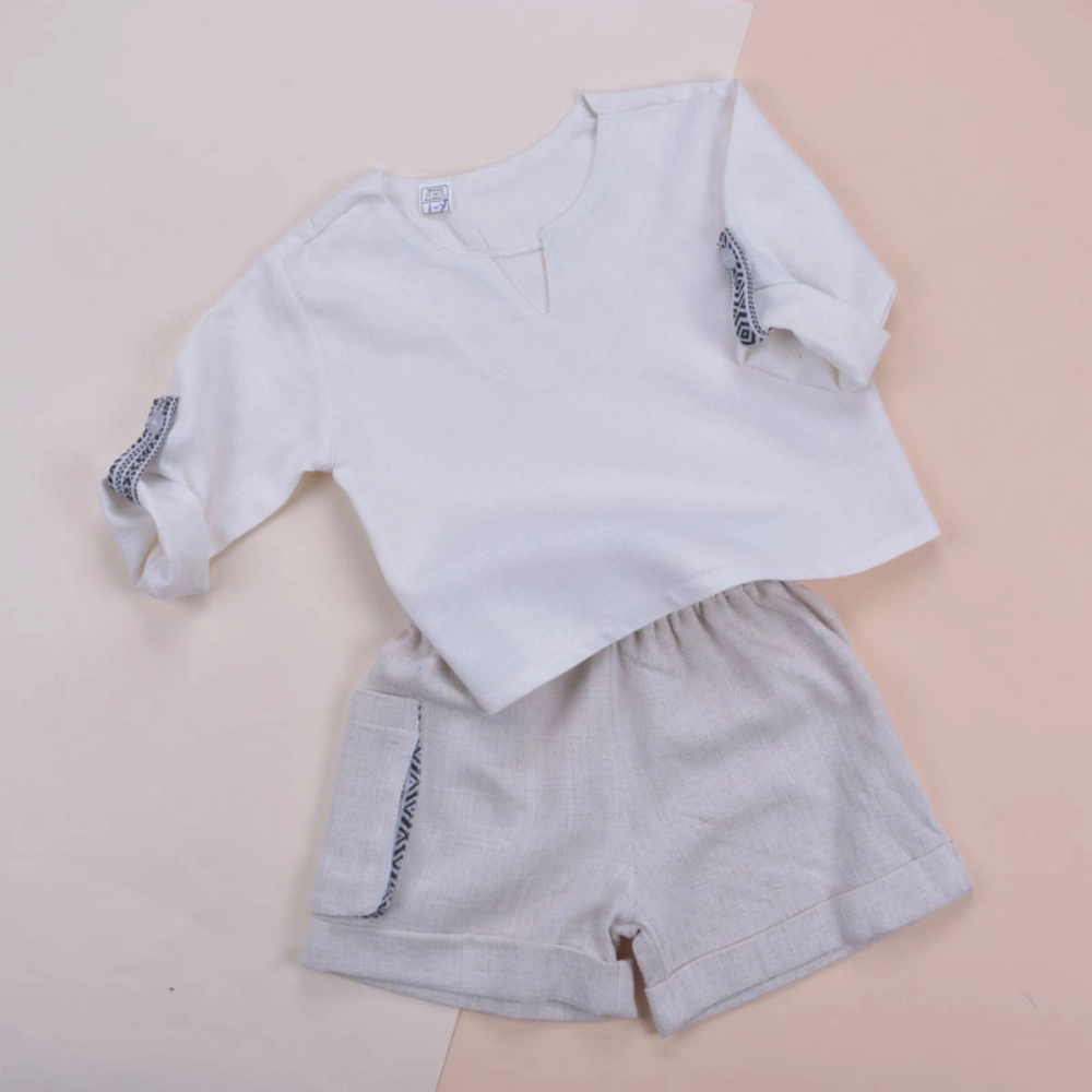 Picture of White And Black Gergean Suit With Shorts For Boys (With Name Embroidery Option)