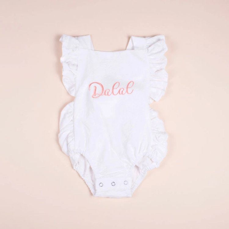 Picture of White Sleeveless Suit For Babies (With Name Embroidery)