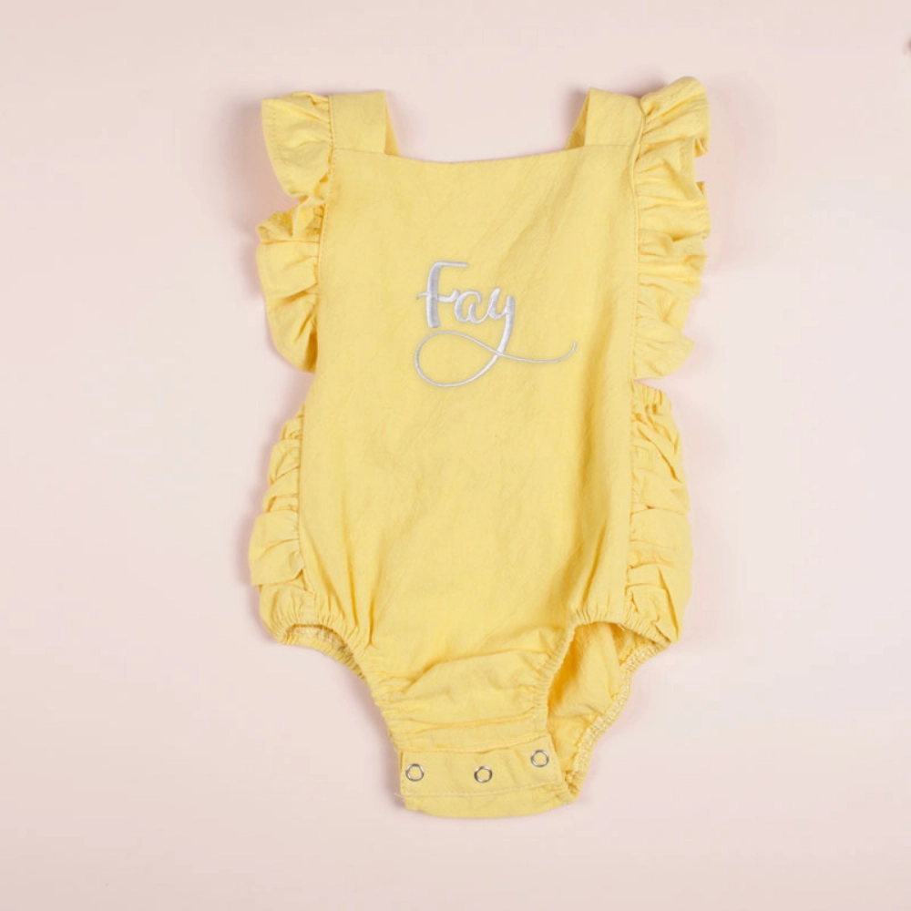 Picture of Yellow Sleeveless Suit For Babies (With Name Embroidery)
