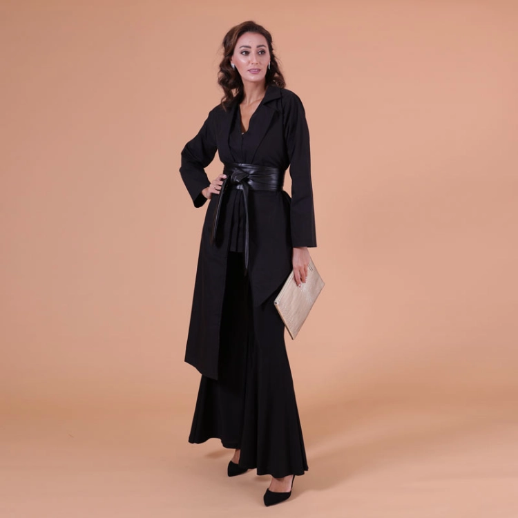 Picture of Black Top Half Dress With Belt For Women