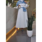 Picture of White And Blue Dress With Belt For Women
