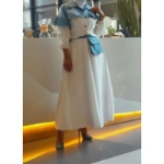 Picture of White And Blue Dress With Belt For Women