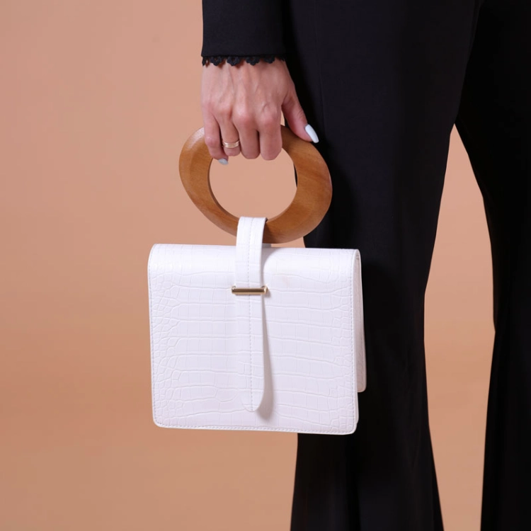 Picture of White Handbag With Wood Handle For Women