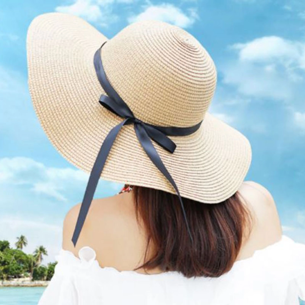 Picture of Beige Ribbon Beach Hat For Women