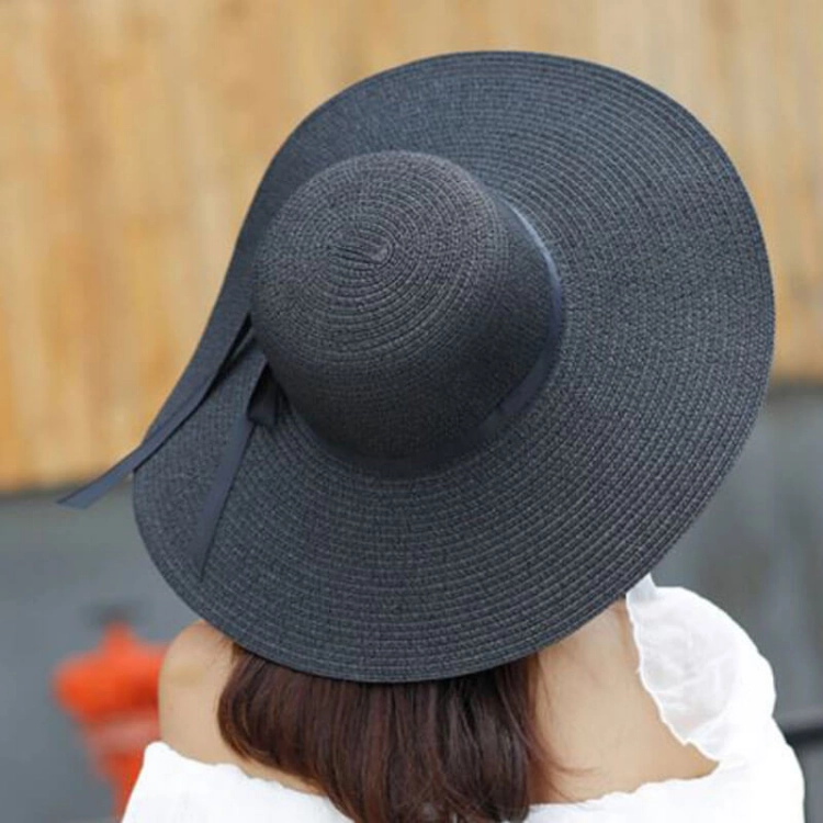 Picture of Black Ribbon Beach Hat For Women