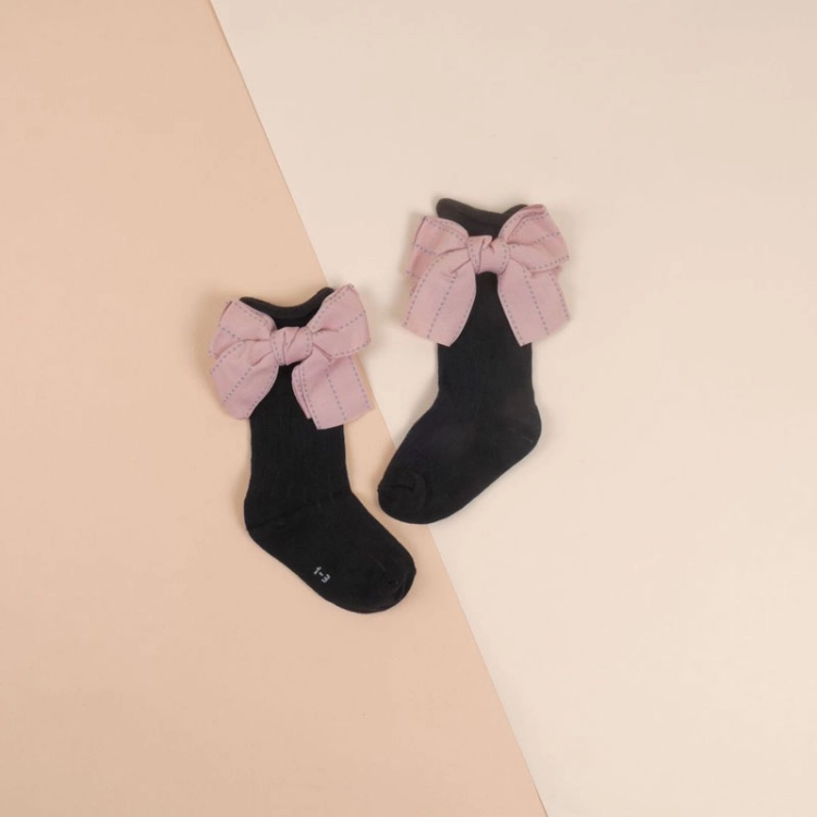 Picture of Black Socks With Ribbon Pattern For Girls