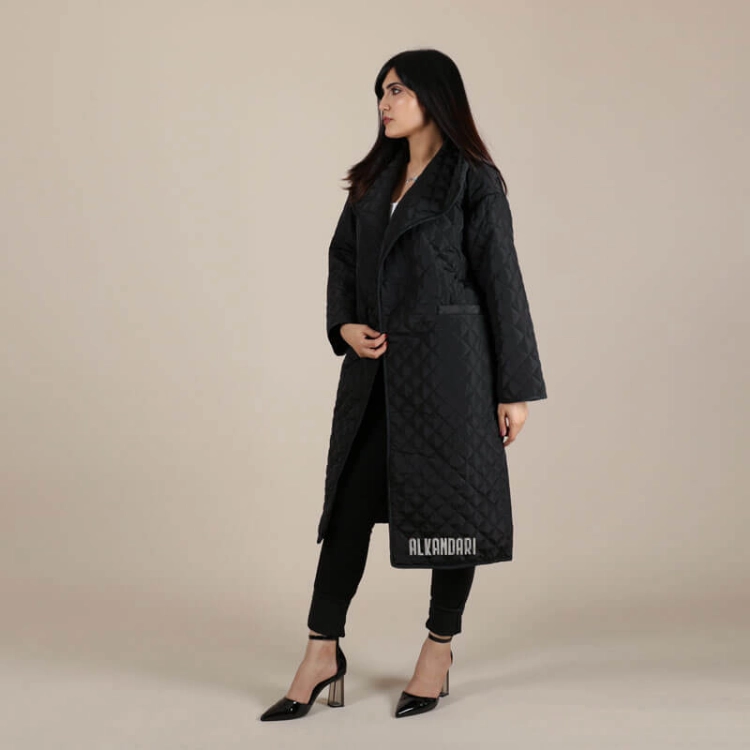 Picture of Black Long Jacket For Women (With Name Embroidery)