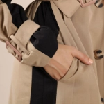 Picture of Brown And Black Lining Long Winter Jacket For Women