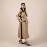 Picture of Brown And Black Lining Long Winter Jacket For Women