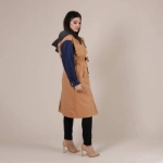 Picture of Brown And Blue Denim Long Jacket For Women