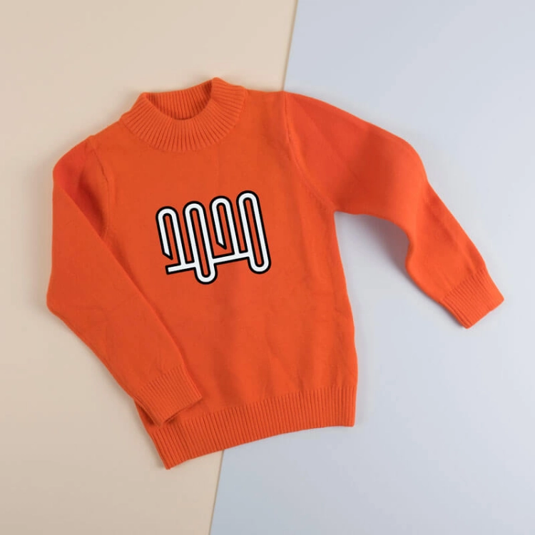 Orange Winter Pullover For Kids (With Name Embroidery)