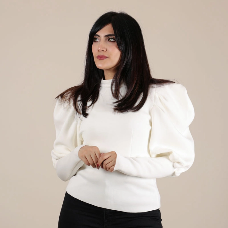 Picture of White Fluffy Top With Zipline For Women
