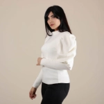 Picture of White Fluffy Top With Zipline For Women