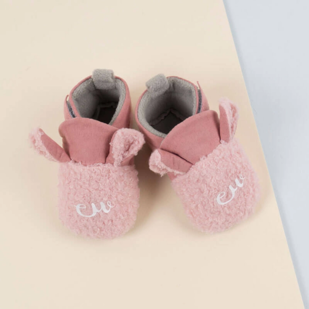 Pink Soft Fur Shoes For Baby (With Alphabet Printing) 