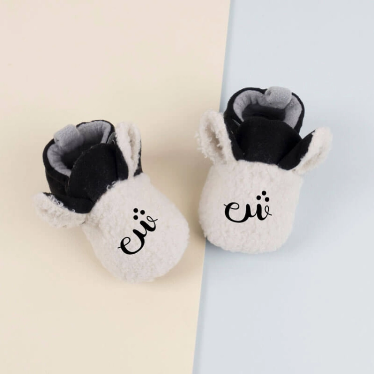 White Soft Fur Shoes For Baby (With Alphabet Printing)