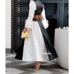 Picture of White Shirt Dress With Black Leather Vest Set For Women