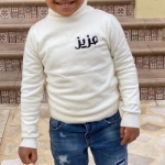 Off White High-Neck Soft Sweater For Kids (With Fixed Name Embroidery)
