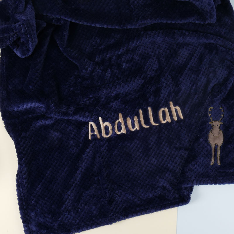 Picture of Navy Reindeer Blanket For Baby (With Name Embroidery Option)