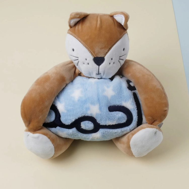 Picture of Light Blue Kids Blanket With Cat Doll (With Name Embroidery Option)