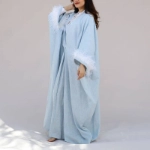 Picture of Teal Blue Daraa With Feather Sleeves For Women