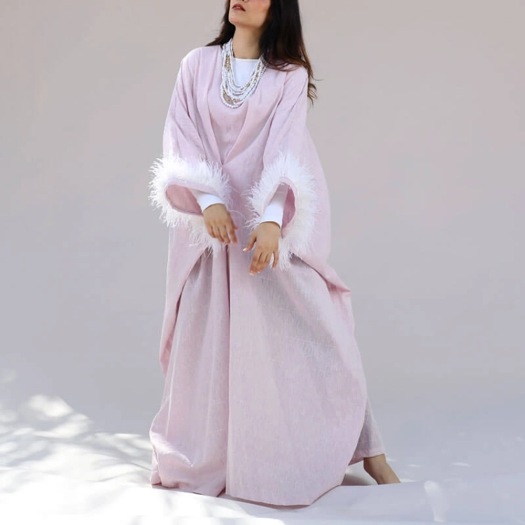 Picture of Blush Pink Daraa With Feather Sleeves For Women