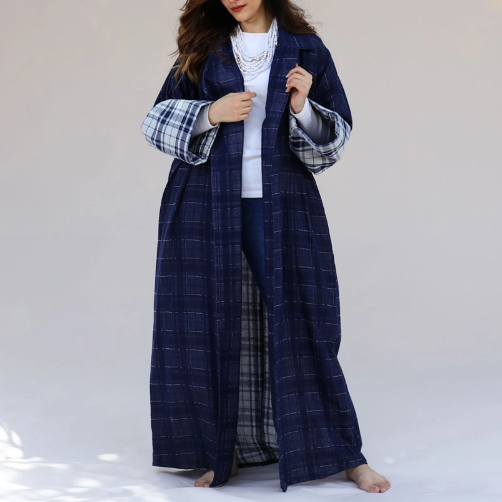 Picture of Navy Checkered Double Sided Summer Jacket For Women