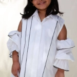 Picture of White And Black Piping With Shoulder Cut Dress For Girls