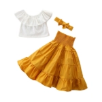 Picture of White Top And Yellow Skirt Set For Girls