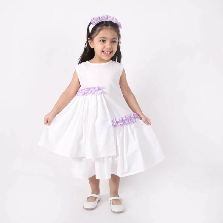 Picture of White And Purple Sleeveless Summer Dress For Girls