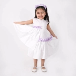 Picture of White And Purple Sleeveless Summer Dress For Girls