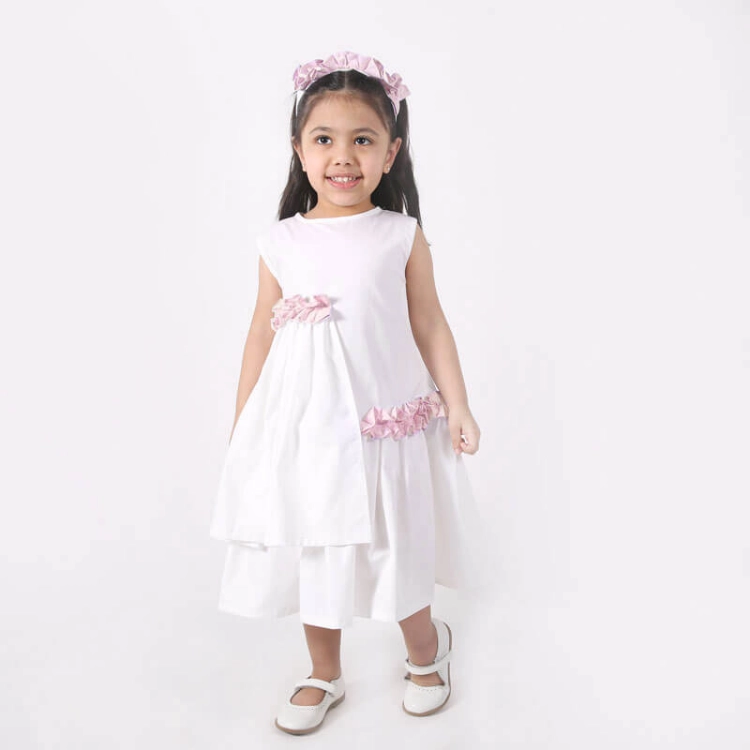 Picture of White And Pink Sleeveless Summer Dress For Girls