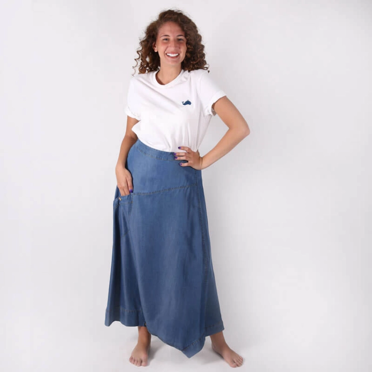 Picture of Blue Denim Pant Skirt For Women