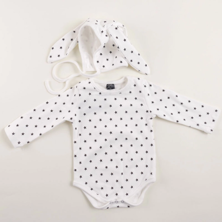 Picture of White Stars Baby Suit With Bunny Cap (With Name Embroidery Option)