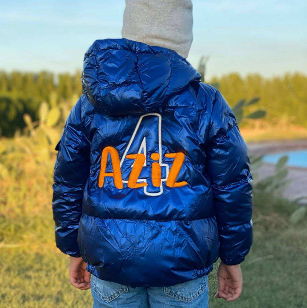 Picture of Winter Jacket Number Design With Hoodie For Kids (With Name Embroidery Option)