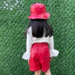 Picture of Red Leather Shorts With Hat For Girls