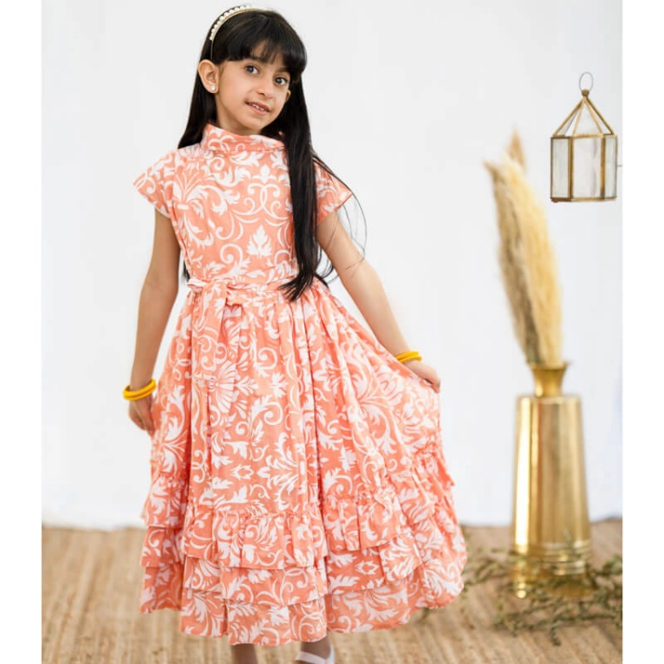 Picture of Orange And White Floral Daraa For Girls