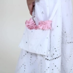 Picture of White And Pink Sequin Gergean Dress With Headband And Shoulder Bag For Girls