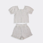 Picture of Tiya Beige Checkered Dress Set With Buttons For Kids (With Embroidery Option)