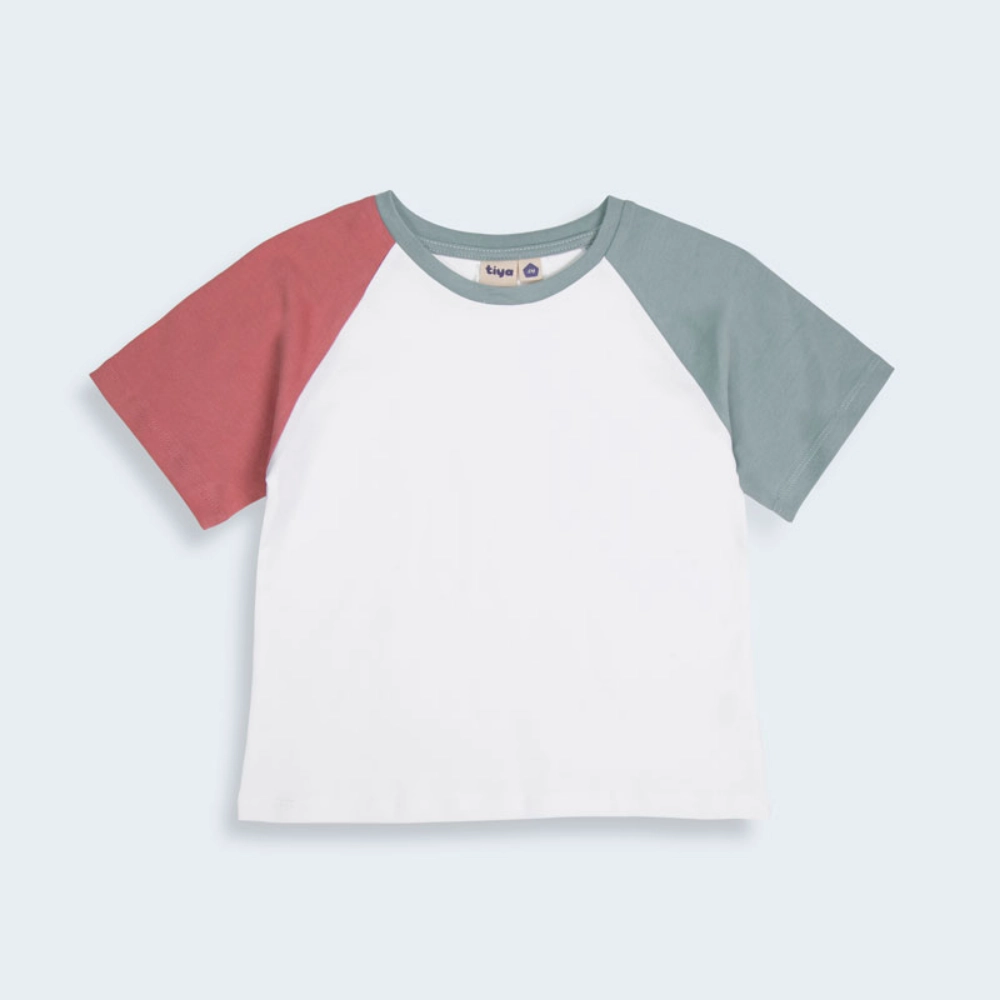Picture of Tiya White T-shirts With Green And Red Sleeves  (With Embroidery Option)